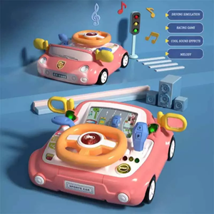 اسباب بازی فرمان ماشین موزیکال صورتی Electric Multifunctional Steering Wheel Toy_اسباب بازی